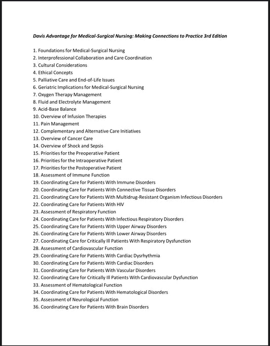 Test Bank Davis Advantage for Medical-Surgical Nursing: Making Connections to Practice, 3rd Edition by Janice J. Hoffman and Nancy J. Sullivan-Studyflax