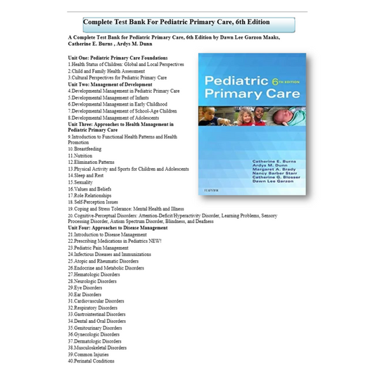 Test Bank For Pediatric Primary Care 6th Edition By Burns-Studyflax