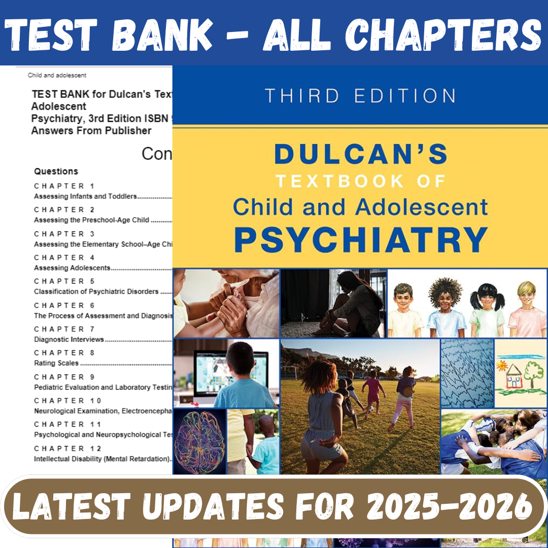 Test Bank for Dulcan’s Textbook of Child and Adolescent Psychiatry 3rd Edition-Studyflax
