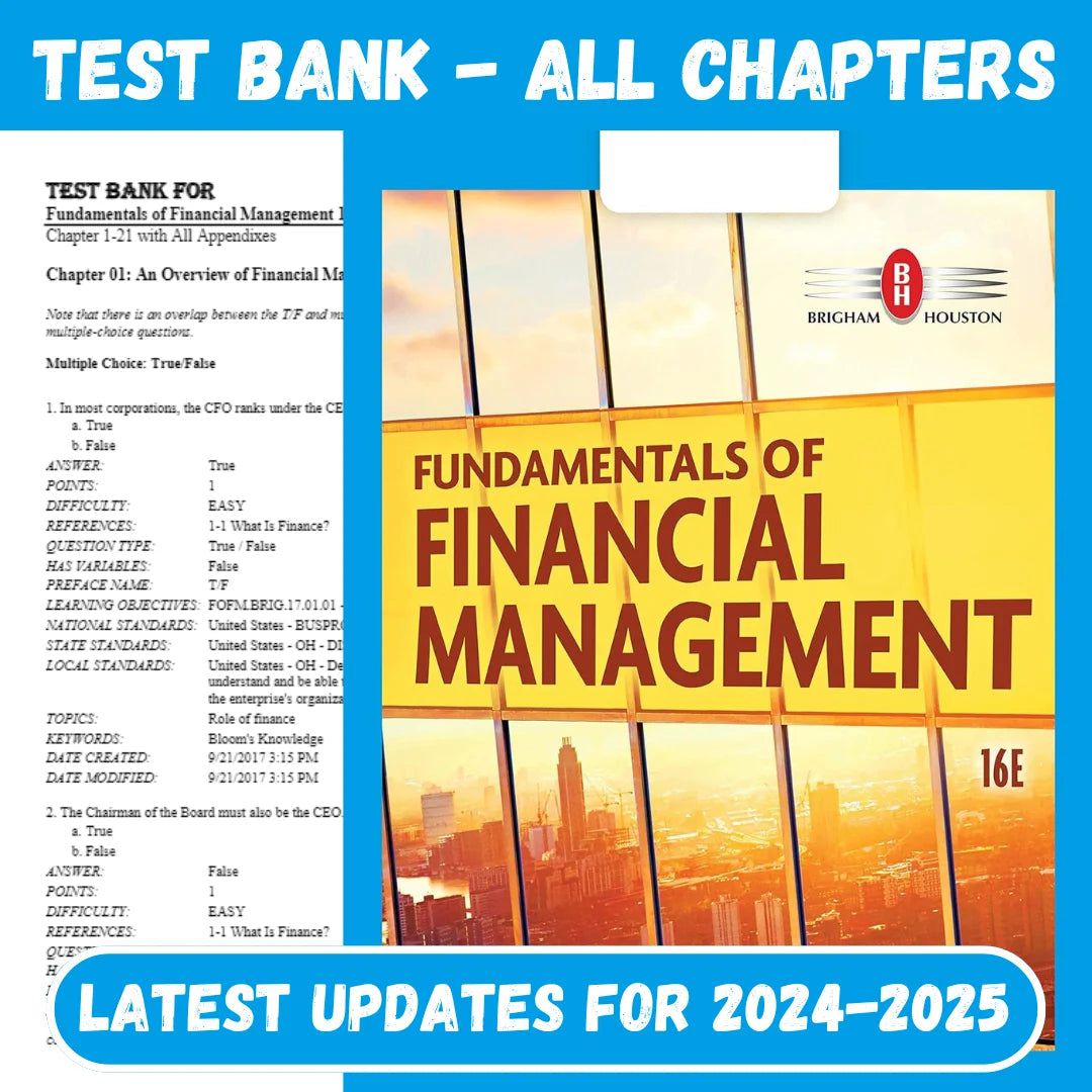 Test Bank for Fundamentals of Financial Management 16th Edition by Brigham-Studyflax