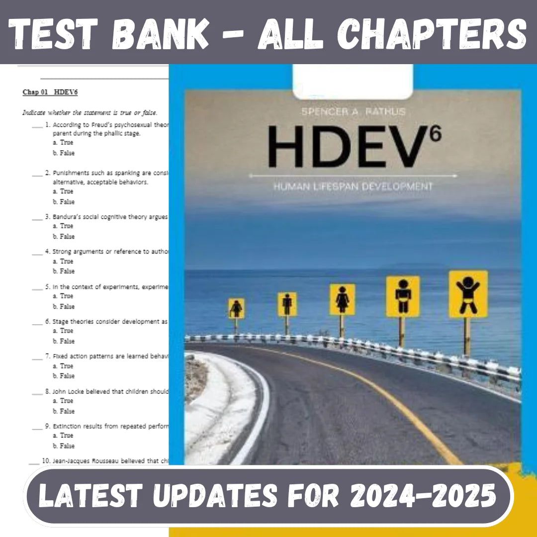 Test Bank for HDEV : human lifespan development 6th Edition by Spencer A. Rathus-Studyflax