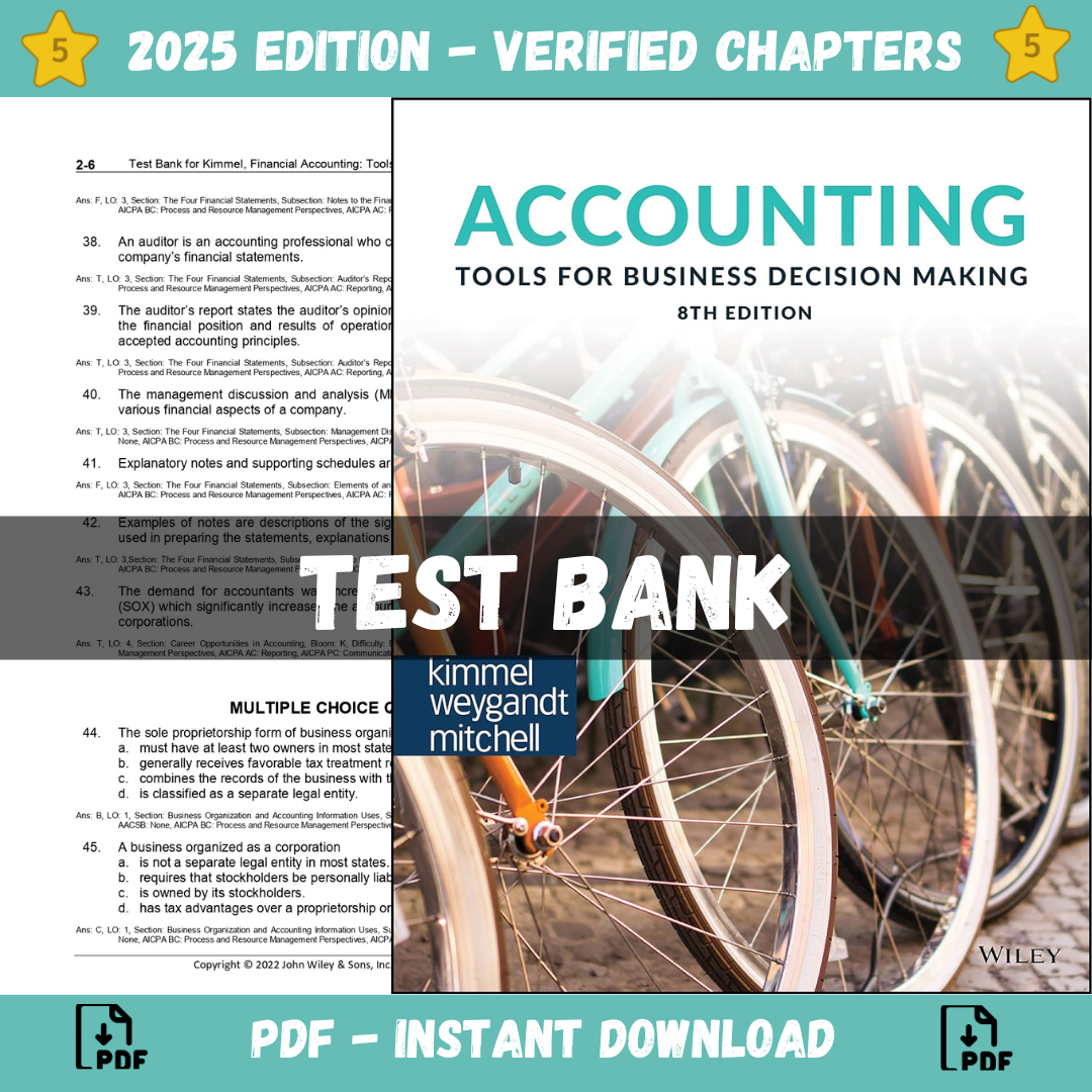 Test bank – Accounting Tools For Business Decision Making 8th Edition (Paul D. Kimmel, 2023)-Studyflax