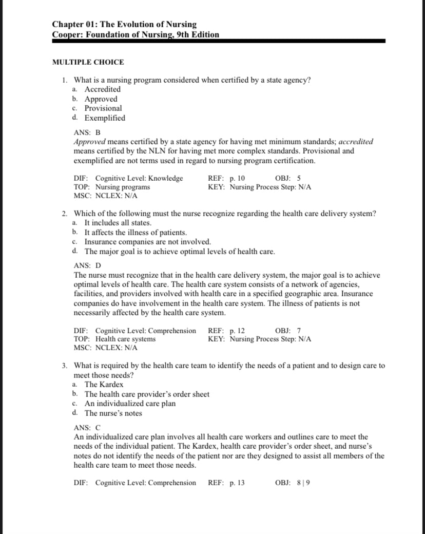 Test bank Foundation of Nursing, 9th Edition by Cooper-Studyflax