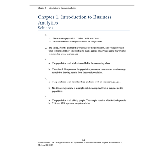 Solution Manual For Business Analytics 2nd Edition By Jaggia-Studyflax