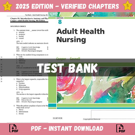 Test Bank – Adult Health Nursing, 8th edition (Cooper, 2019)-Studyflax