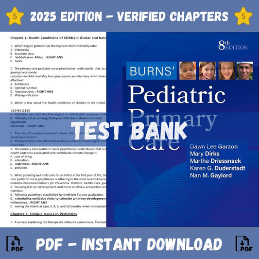 Test Bank – Burns’ Pediatric Primary Care, 8th Edition (Lee Garzon, 2024)-Studyflax