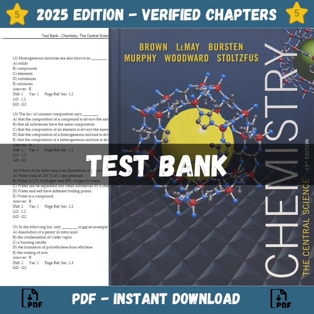 Test Bank – Chemistry The Central Science, 13th Edition (Brown, 2015)-Studyflax
