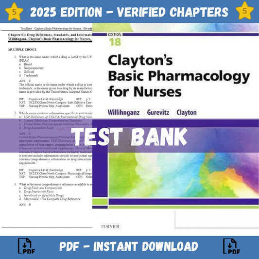 Test Bank – Clayton’s Basic Pharmacology for Nurses, 18th edition (Willihnganz, 2020)-Studyflax