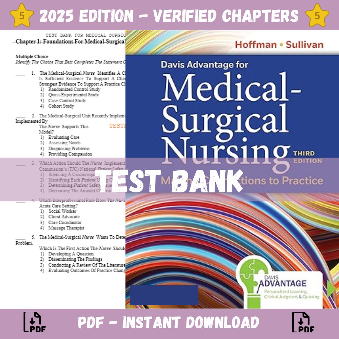 Test Bank – Davis Advantage for Medical-Surgical Nursing 3rd Edition (Hoffman, 2023)-Studyflax