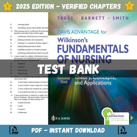 Test Bank – Davis Advantage for Wilkinson’s Fundamentals of Nursing 2 Volume Set: Theory, Concepts, and Applications 5th Ed, ( Leslie S. Treas, 2024)-Studyflax