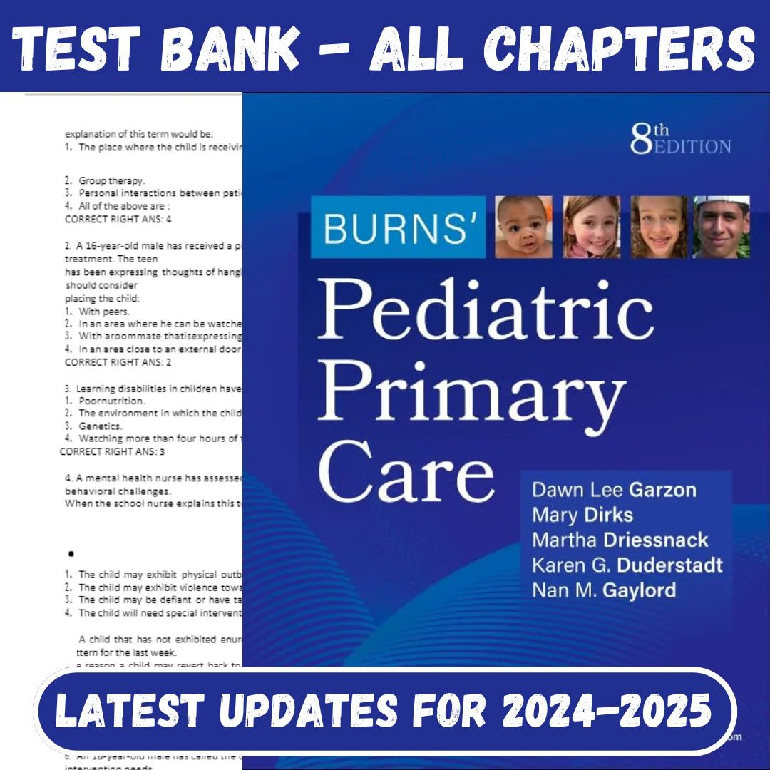 Test Bank For Burns’ Pediatric Primary Care 8th Edition by Dawn Lee Garzon-Studyflax