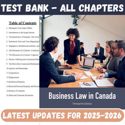 Test Bank For Business Law in Canada 13th Edition By Yates-Studyflax
