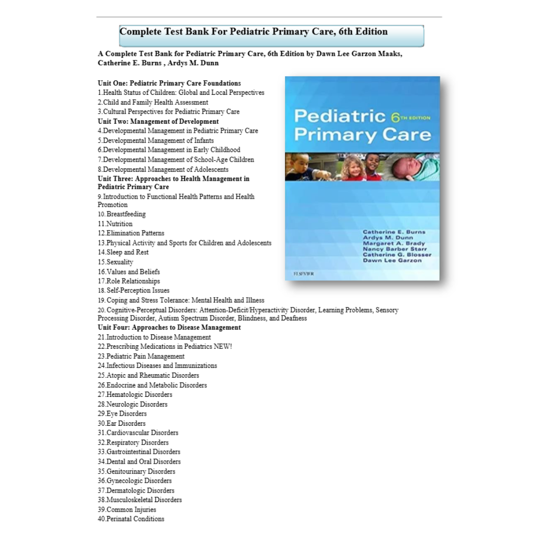 Test Bank For Pediatric Primary Care 6th Edition By Burns-Studyflax