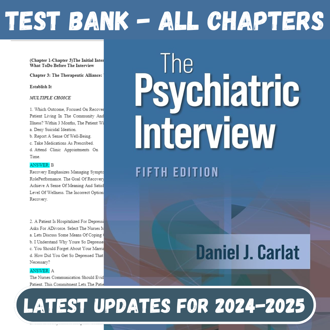 Test Bank For The Psychiatric Interview 5th Edition by Daniel J. Carlat-Studyflax