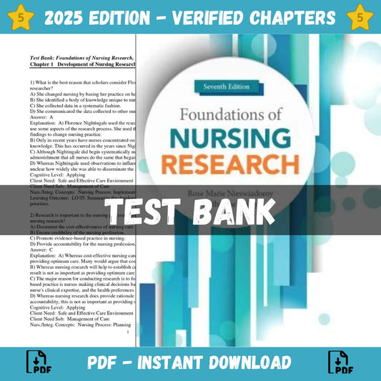 Test Bank – Foundations of Nursing Research, 7th Edition (Nieswiadomy, 2018)-Studyflax