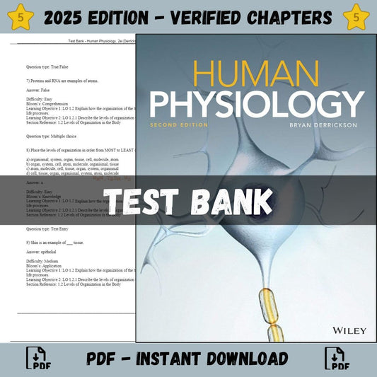 Test Bank – Human Physiology, 2nd Edition (Derrickson, 2019)-Studyflax