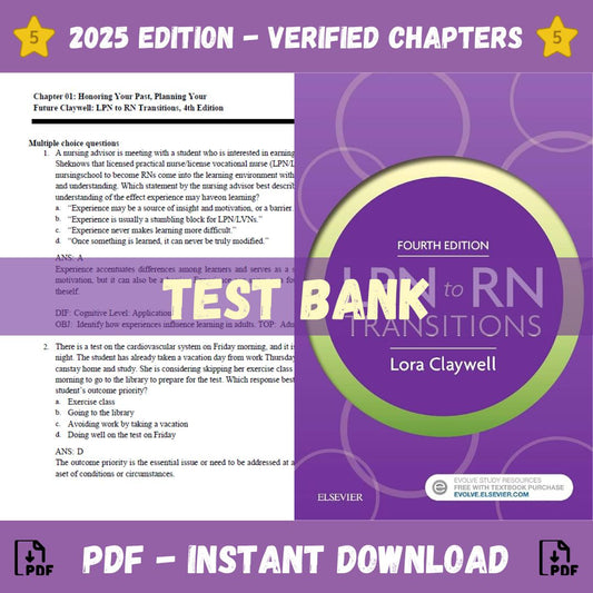 Test Bank – LPN to RN Transitions, 4th Edition (Lora Claywell, 2024)-Studyflax