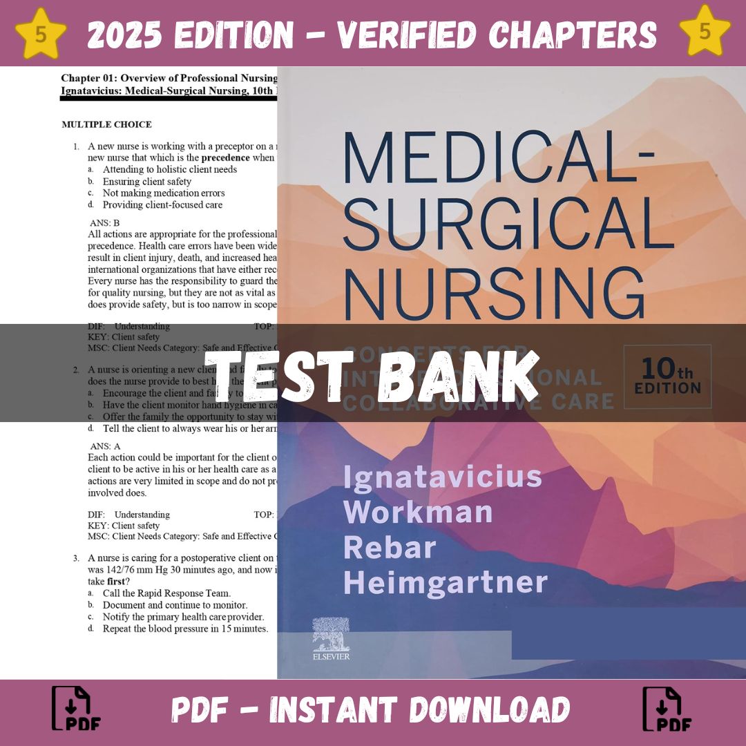 Test Bank – Medical-Surgical Nursing Concepts for Inter professional Collaborative Care, 10th Edition (Donna Ignatavicius, 2020)-Studyflax