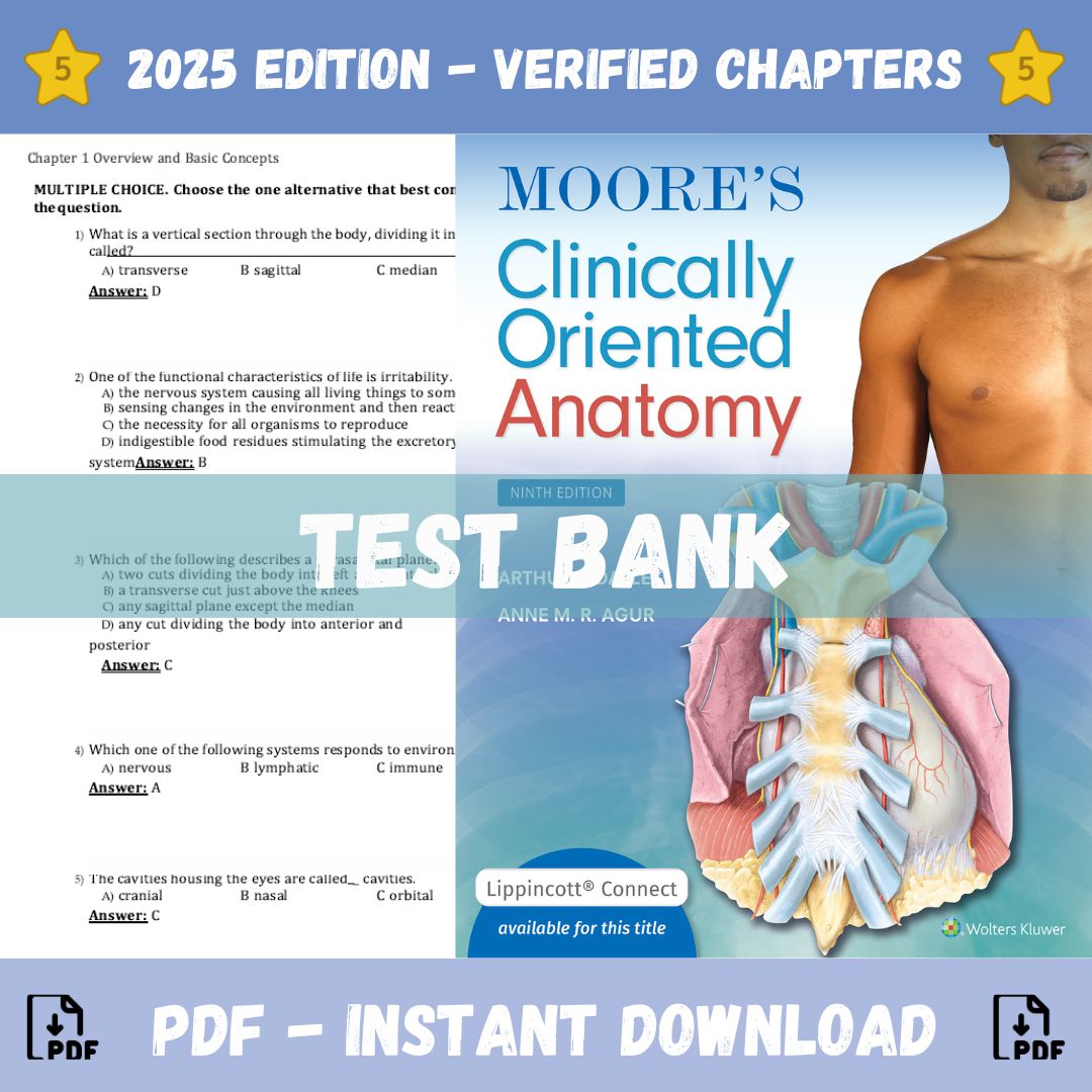 Test Bank – Moore’s Clinically Oriented Anatomy, 9th Edition (Dalley, 2022)-Studyflax