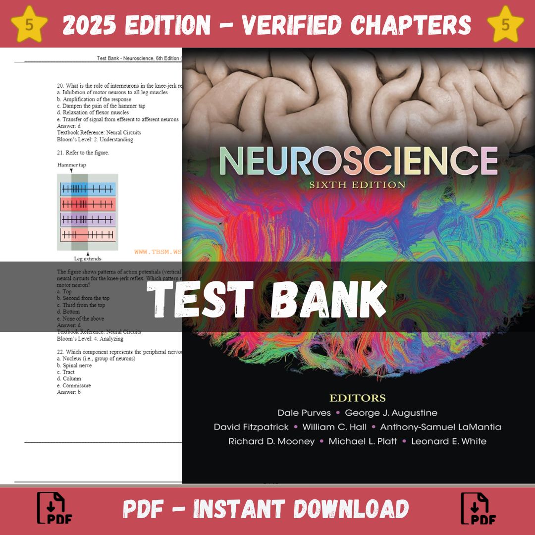 Test Bank – Neuroscience, 6th Edition (Purves, 2018)-Studyflax