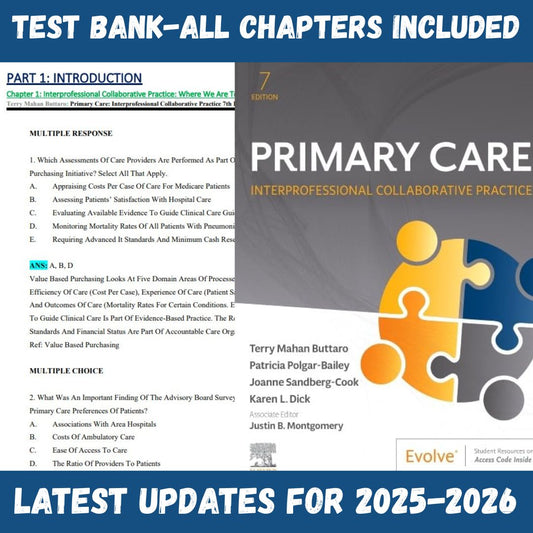 Test Bank - Primary Care Interprofessional Collaborative Practice 7th Edition by Terry Mahan Buttaro-Studyflax
