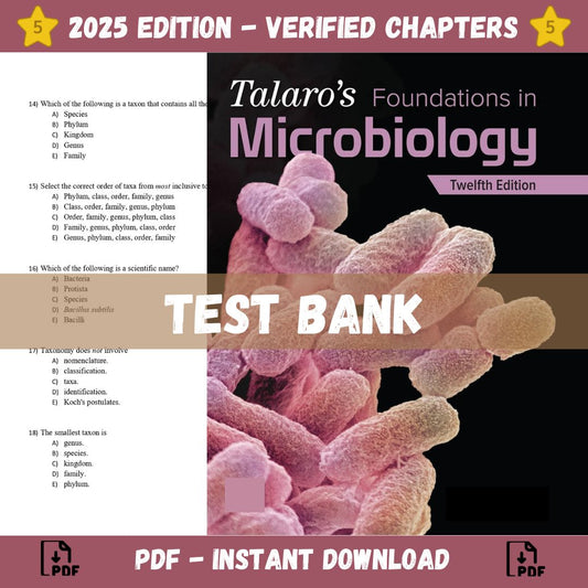 Test Bank – Talaros Foundations in Microbiology 12th Edition (Chess, 2023)-Studyflax