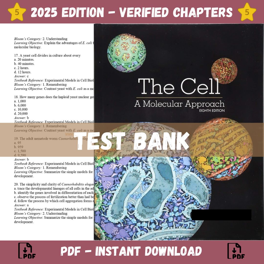 Test Bank – The Cell A Molecular Approach, 8th Edition (Cooper, 2019)-Studyflax