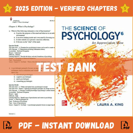 Test Bank – The Science of Psychology: An Appreciative View, 6th Edition (Laura A. King, 2023)-Studyflax