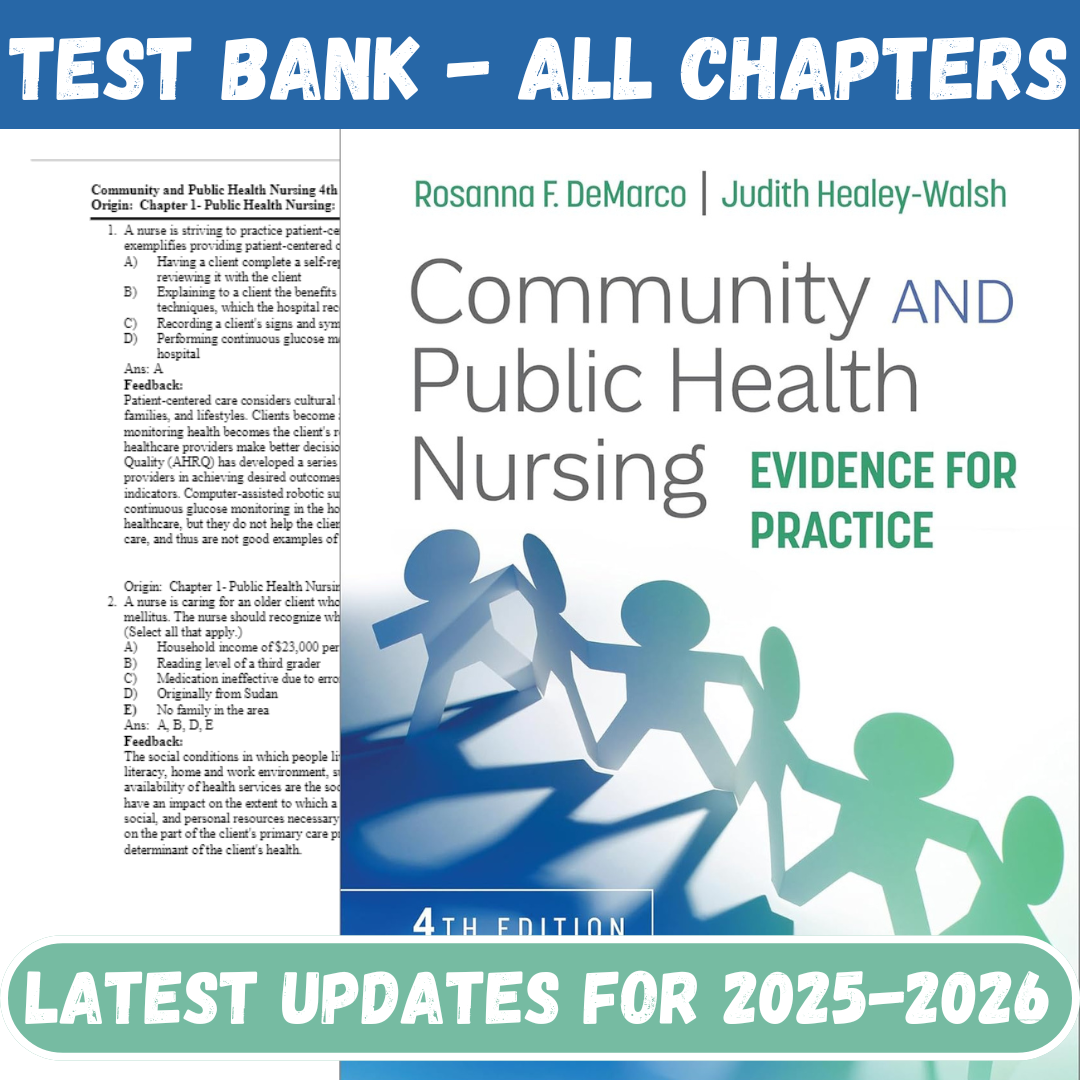 Test Bank for Community and Public Health Nursing: Evidence for Practice, 4th Edition by Rosanna DeMarco-Studyflax