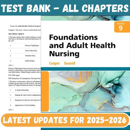 Test Bank for Foundations and Adult Health Nursing, 9th Edition by Cooper-Studyflax