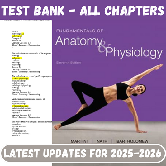 Test Bank for Fundamentals of Anatomy and Physiology 11th Edition by Nath Bartholomew Martini-Studyflax