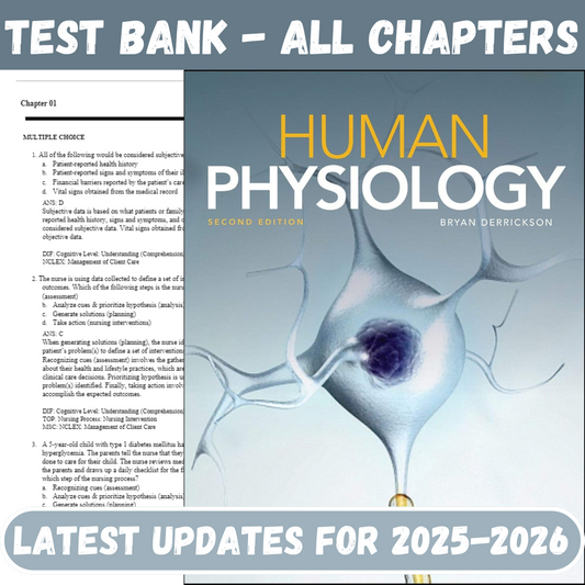Test Bank for Human Physiology, 2nd Edition by Derrickson-Studyflax
