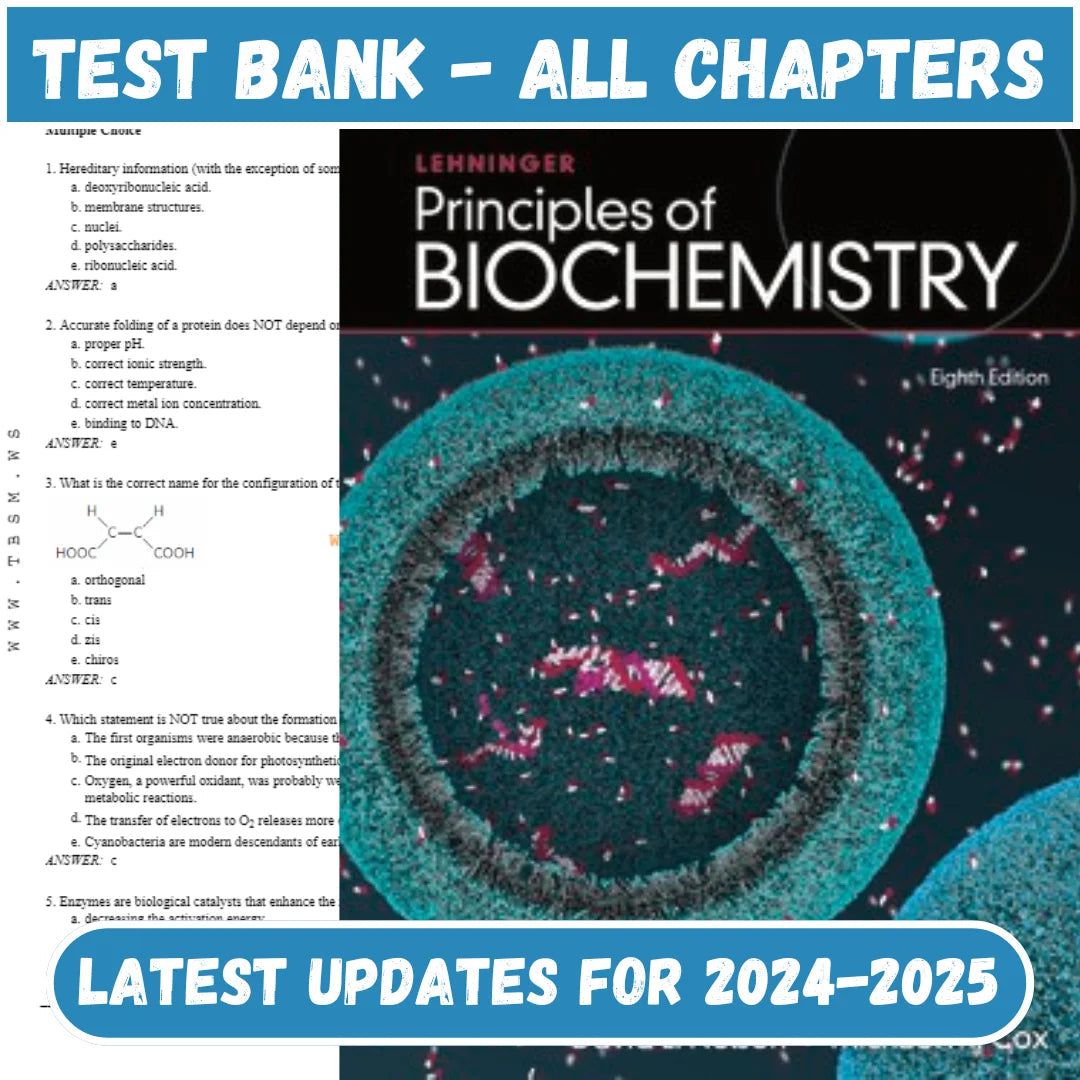 Test Bank for Lehninger Principles of Biochemistry 8th Edition by Nelson-Studyflax