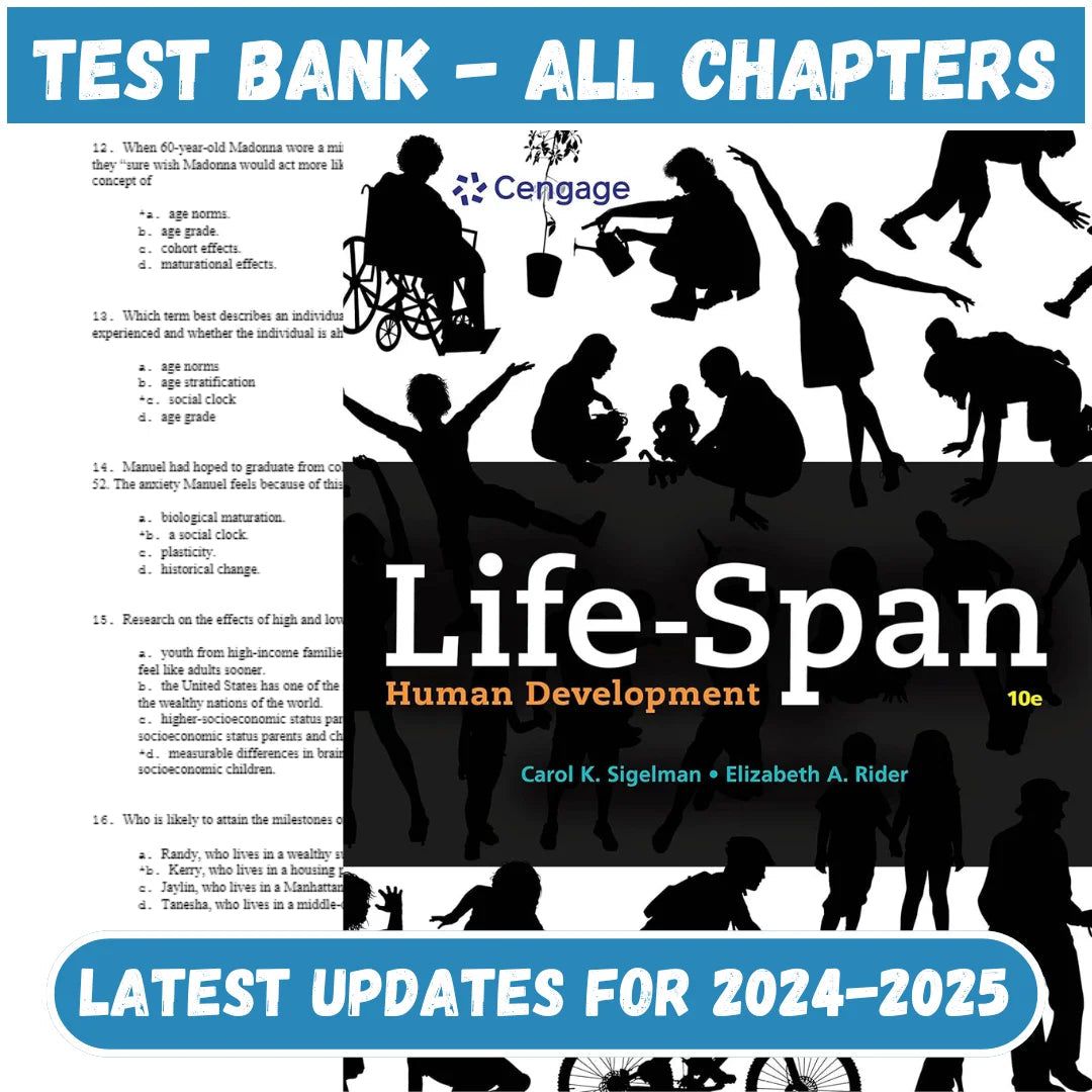 Test Bank for Life Span Human Development 10th Edition by Sigelman-Studyflax