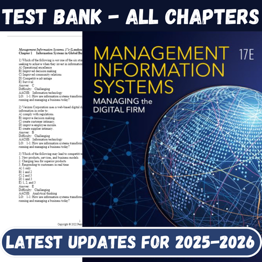 Test Bank for Management Information Systems Managing the Digital Firm, 17th Edition by Laudon Kenneth-Studyflax