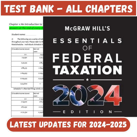 Test Bank for Mcgraw-hill’s Essentials Of Federal Taxation 2024 Edition, 15th Edition by Brian Spilker-Studyflax