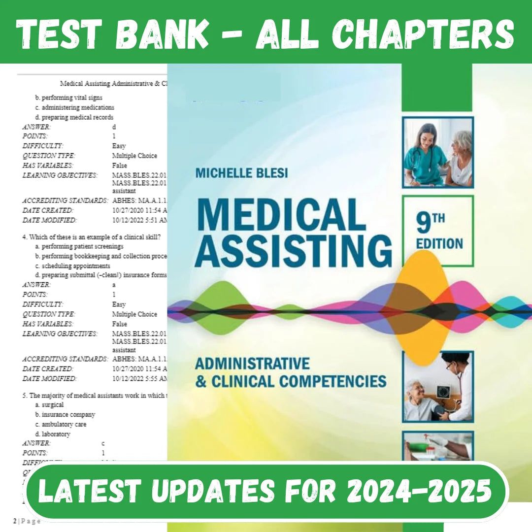 Test Bank for Medical Assisting Administrative & Clinical Competencies 9th Edition by Michelle-Studyflax