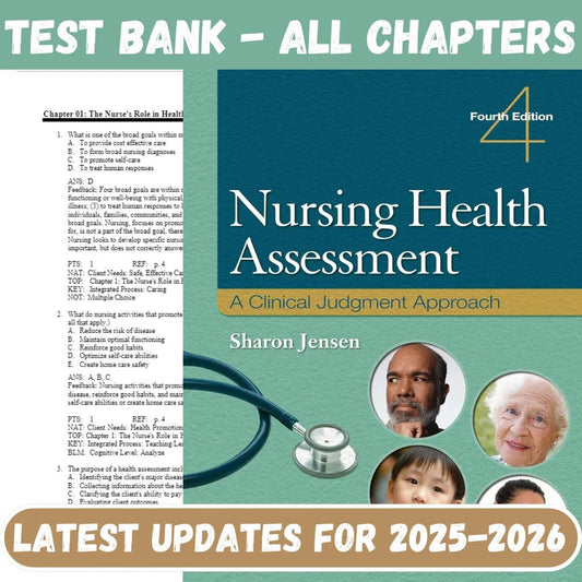 Test Bank for Nursing Health Assessment: A Clinical Judgment Approach, 4th Edition by Sharon Jensen-Studyflax