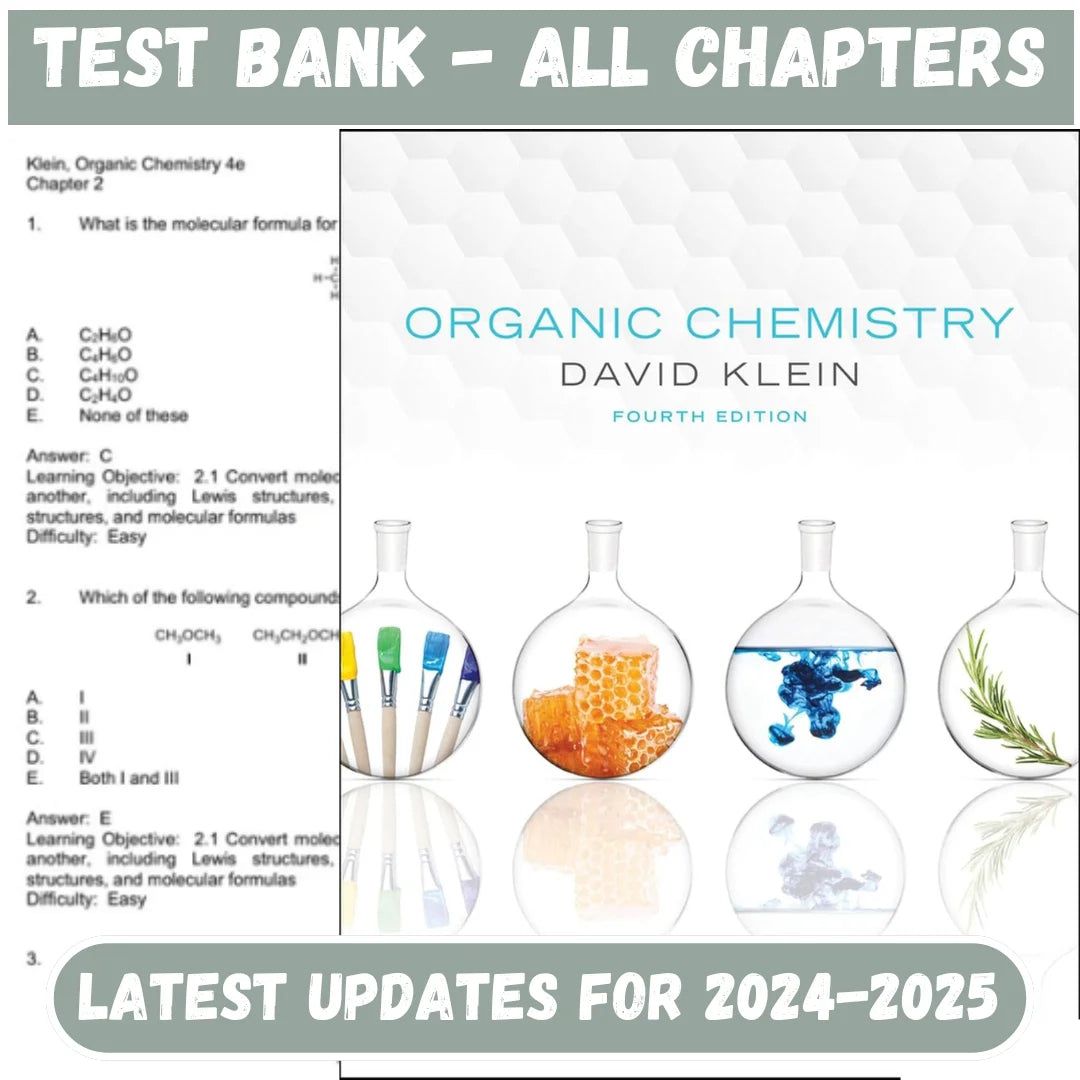 Test Bank for Organic Chemistry, 4th Edition by David R. Klein-Studyflax