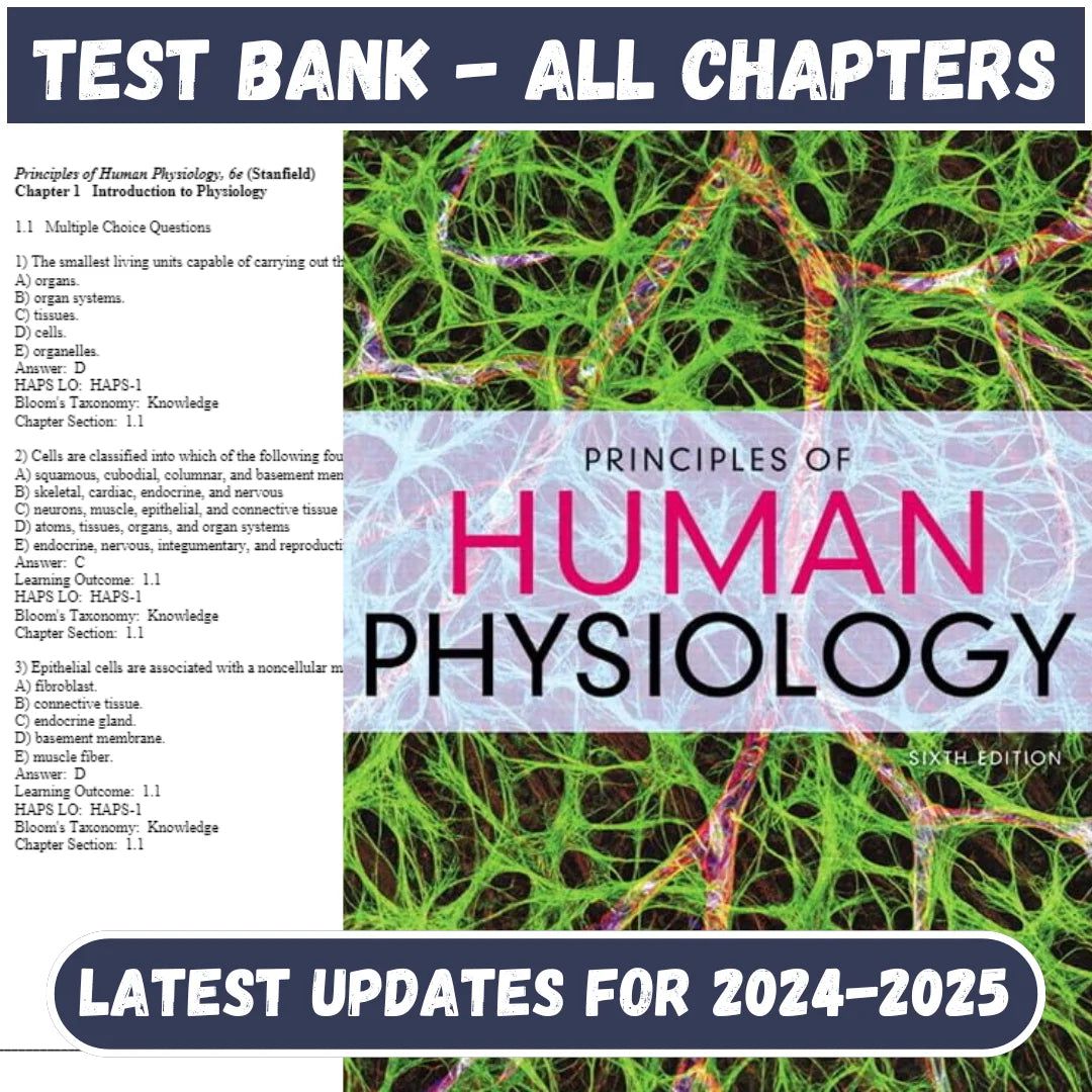 Test Bank for Principles of Human Physiology, 6th Edition by Cindy Stanfield-Studyflax