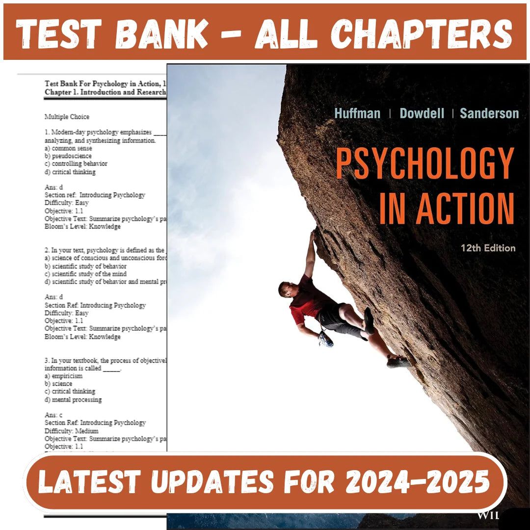 Test Bank for Psychology in Action 12th Edition by Huffman-Studyflax
