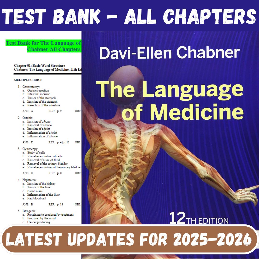 Test Bank for The Language of Medicine 12th Edition by Davi-Ellen Chabner-Studyflax