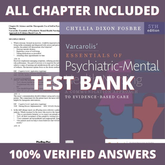 Test Bank for Varcarolis Essentials of Psychiatric Mental Health Nursing 5th Edition (Fosbre, 2023)-Studyflax