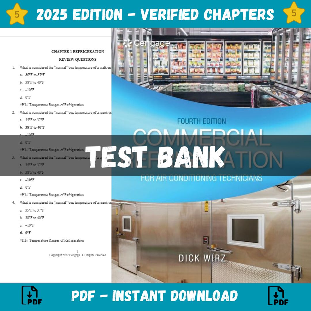 Test bank – Commercial Refrigeration for Air Conditioning Technicians 4th Edition (Dick Wirz, 2021)-Studyflax