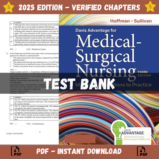 Test bank – Davis Advantage for Medical-Surgical Nursing Making Connections to Practice, 3rd Edition (Sullivan Hofman, 2023)-Studyflax