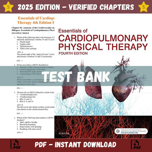 Test bank – Essentials of Cardiopulmonary Physical Therapy 4th Edition (Ellen Hillegass, 2016)-Studyflax