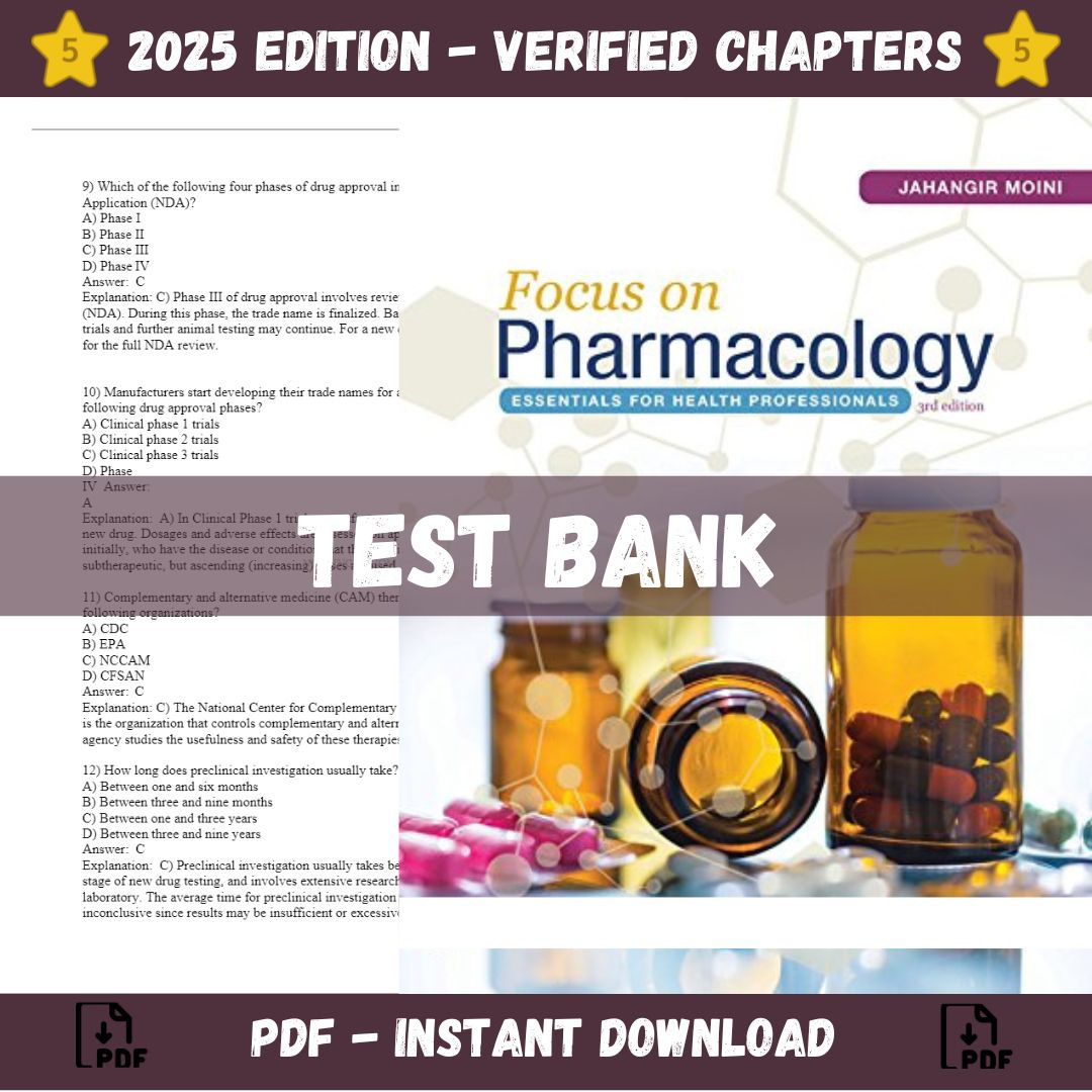 Test bank – Focus on Pharmacology Essentials for Health Professionals 3rd Edition (Moini, 2017)-Studyflax