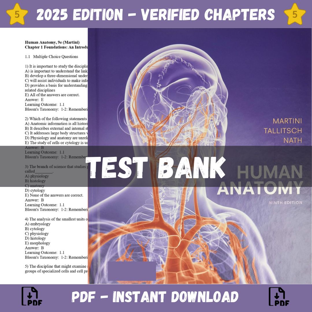 Test bank – Human Anatomy 9th Edition, (Martini, 2017)-Studyflax