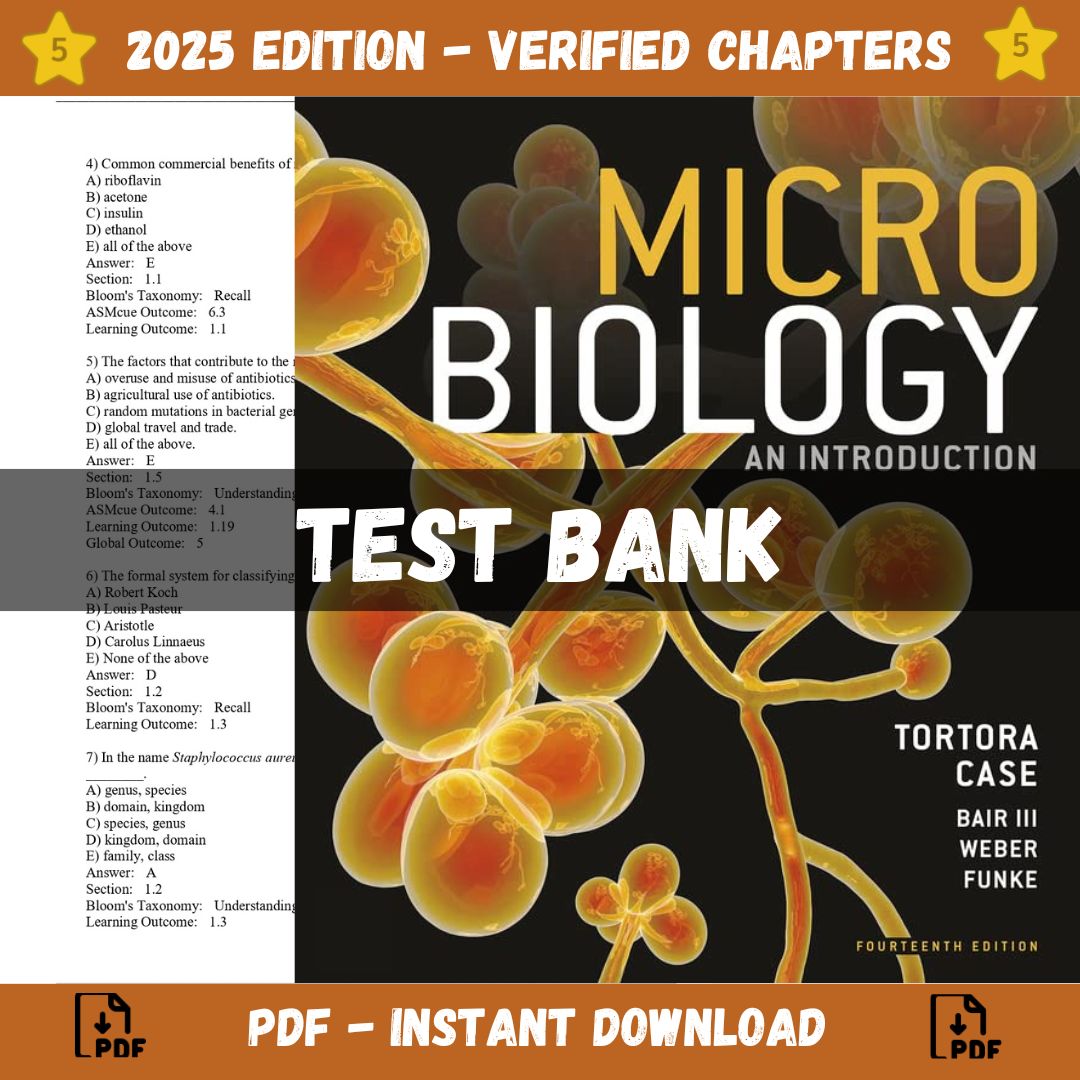 Test bank – Microbiology An Introduction, 14th edition (Tortora, 2023)-Studyflax
