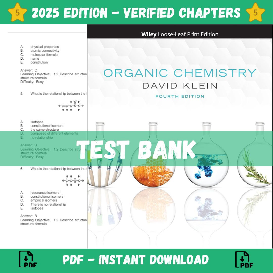 Test bank – Organic Chemistry 4th Edition (Klein, 2021)-Studyflax